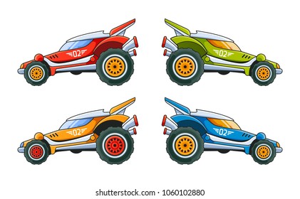 Red Racing Car Side View 4 colors.