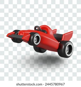 Red racing car is speeding forward. Realistic illustration of speeding vehicle