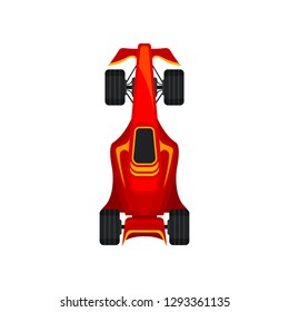 Red racing car, speeding motor racing bolid top view vector Illustration