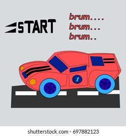 red racing car. vector illustration for shirt design