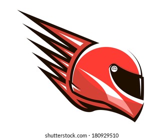 Red Racing Helmet Logo With Spikes Projecting From The Back Giving The Impression Of Speed, Side View