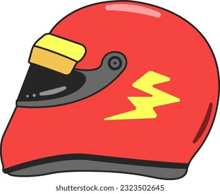 Red racing helmet with yellow stripe