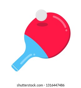 Red racket and the ball for the table tennis flat style design icons signs isolated on white background. Symbols of the sport game ping pong.