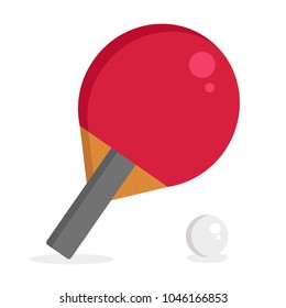 Red racket and gray ball for ping-pong in flat design. Table tennis in
modern style vector illustration. Isolated on white background. Ping-pong and ball set.