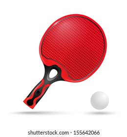 Red racket for ping-pong and the ball