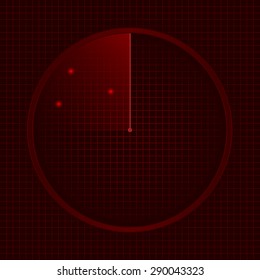 Red radar screen, technology concept. Vector illustration.