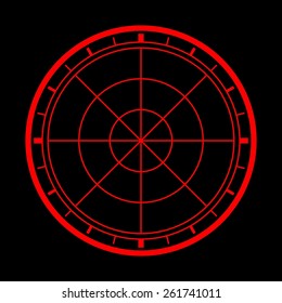 Red radar screen. Vector illustration 
