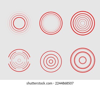 Red radar waves. Sound waves. pain circles. Vibration waves. Vector elements.