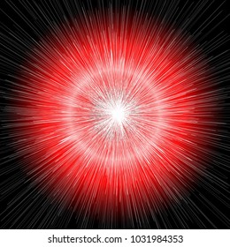Red radial abstract background, starburst, sunburst, rays of light element. Spotlight effect with lenses flare.