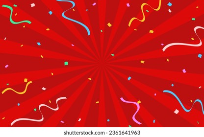 Red radial lines background with falling confetti