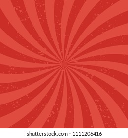 Red Radial rays background. Rays diverging from the center in a spiral. Simple and effective background. Vector illustration.