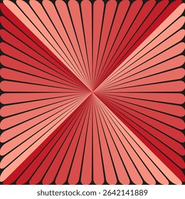 Red radial rays. Energy burst form. Striped vector background. Abstract star pattern.