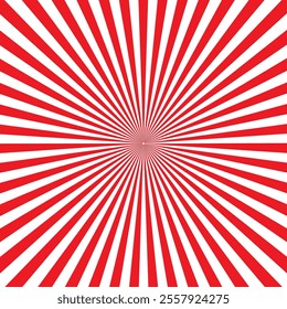 Red radial stripes. Bold geometric burst. Abstract striped background. Vector dynamic pattern.