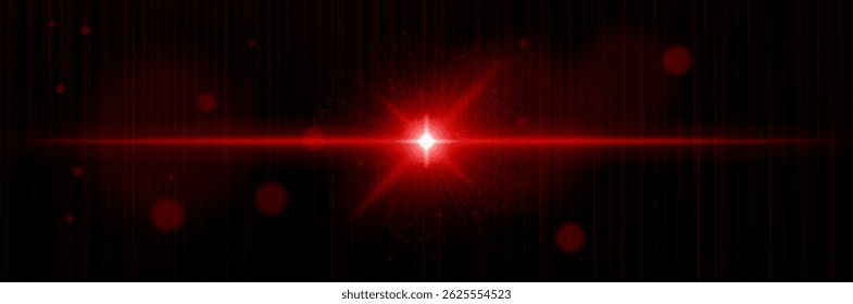 Red radiant star with center flare, soft sparkles, vertical glowing lines. Represents high-tech glow, energy surge, cosmic force, digital beam.