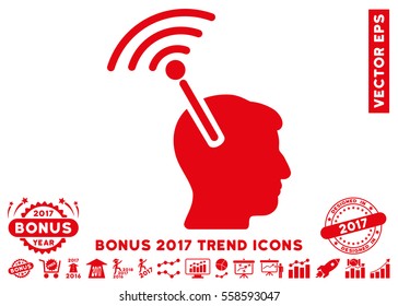 Red Radio Neural Interface icon with bonus 2017 trend pictures. Vector illustration style is flat iconic symbols, white background.