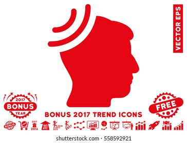 Red Radio Reception Brain pictograph with bonus 2017 year trend clip art. Vector illustration style is flat iconic symbols, white background.