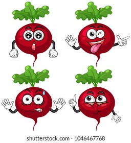 Red radish with four dfferent faces illustration