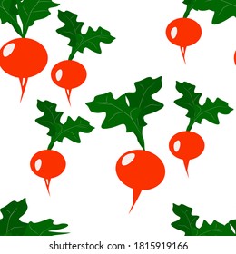 red radish with green leaves.vector illustration.seamless pattern.