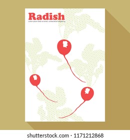 Red radish vector template with Japanese pattern background. Vegetable poster design. 