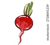 Red radish vegetable with round root and green leaves, fresh radish produce for cooking and salads, garden radish ingredient, healthy vegetable food, cartoon vector illustration