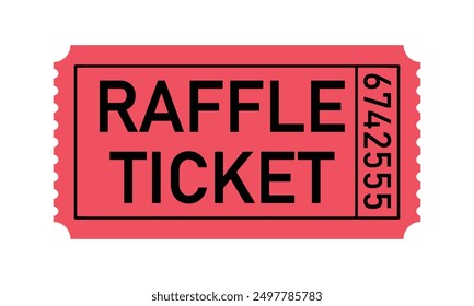 Red raffle ticket icon. Vector image isolated on white background.