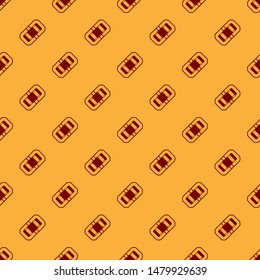 Red Rafting boat icon isolated seamless pattern on brown background. Inflatable boat. Water sports, extreme sports, holiday, vacation, team building.  Vector Illustration