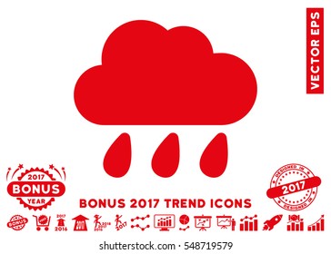 Red Rain Cloud icon with bonus 2017 trend pictures. Vector illustration style is flat iconic symbols, white background.