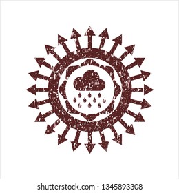 Red rain icon inside distressed grunge seal