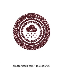 Red rain icon inside grunge style stamp