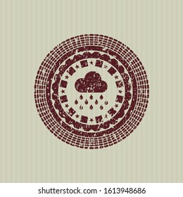 Red rain icon inside rubber grunge seal