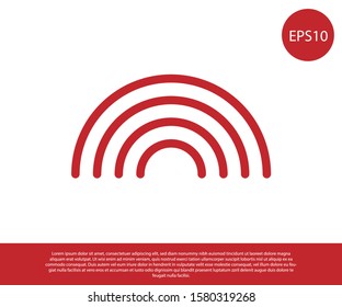 Red Rainbow with clouds icon isolated on white background.  Vector Illustration
