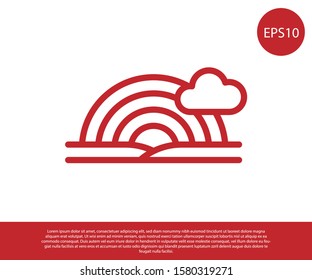 Red Rainbow with clouds icon isolated on white background.  Vector Illustration