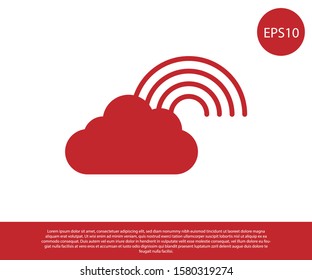 Red Rainbow with clouds icon isolated on white background.  Vector Illustration