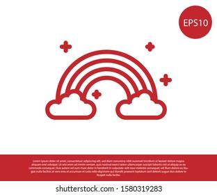 Red Rainbow with clouds icon isolated on white background.  Vector Illustration
