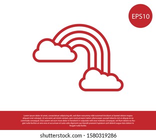Red Rainbow with clouds icon isolated on white background.  Vector Illustration