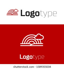 Red Rainbow with clouds icon isolated on white background. Logo design template element. Vector Illustration