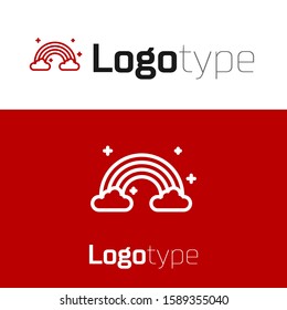 Red Rainbow with clouds icon isolated on white background. Logo design template element. Vector Illustration