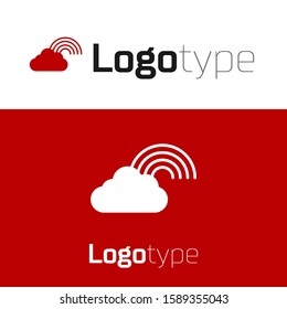 Red Rainbow with clouds icon isolated on white background. Logo design template element. Vector Illustration