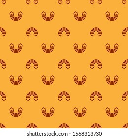 Red Rainbow with heart icon isolated seamless pattern on brown background.  Vector Illustration