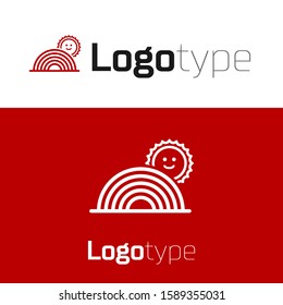 Red Rainbow with sun icon isolated on white background. Logo design template element. Vector Illustration