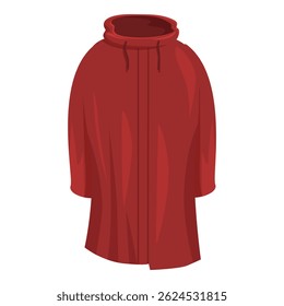Red raincoat hanging on plain background, waterproof outerwear for rainy weather