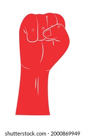 red raised fist on background