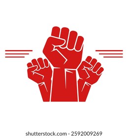 Red raised fist symbol representing unity, protest, solidarity and revolution. Simple vector illustration perfect for activism, social movement and resistance design concepts.