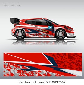 Red Rally Auto Wrap-Design in Vektordatei, Modell-up und druckbare Datei enthalten