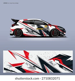 El diseño rojo del abrigo del coche del rally en el archivo del Vector, la maqueta y el archivo imprimible incluyen