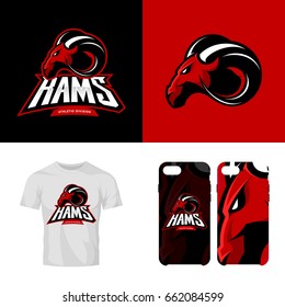 Red ram head sport club isolated vector logo concept. Modern professional team badge mascot design. Premium quality wild animal t-shirt tee print illustration. Smart phone case accessory emblem.