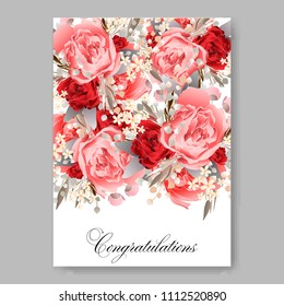 Red ranunculus Peony spring floral wedding invitation vector background Bridal bouquet