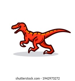 red raptor logo icon, happy Velociraptor dinosaur, Vector illustration of cute cartoon dino character for children and scrap book