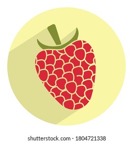 Red raspberry fruit on a round green background