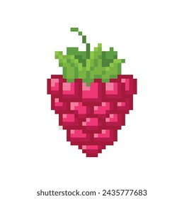 Red raspberry. Isolated vector illustration. Design for sticker, store logo, mobile application. 8-bit sprites have appeared.